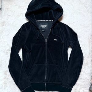 Victoria's Secret PINK black velour full-zip hoodie